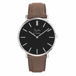 Montre Homme La Véritable bracelet cuir marron fond noir chromée