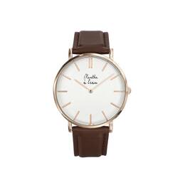 Montre Homme La Véritable bracelet cuir Marron fond blanc rose dorée