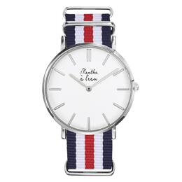 Montre Homme La Résistante bracelet nato bleu/blanc/rouge fine chromée