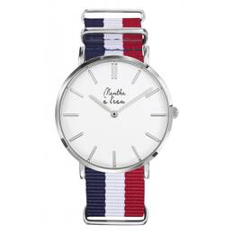 Montre Homme La Résistante bracelet nato bleu/blanc/rouge chromée