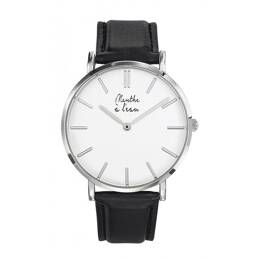 Montre Homme La Véritable bracelet cuir noir fond blanc chromée