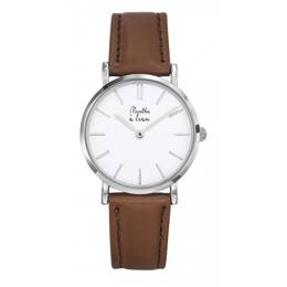 Montre Femme La Véritable bracelet cuir camel fond blanc chromée