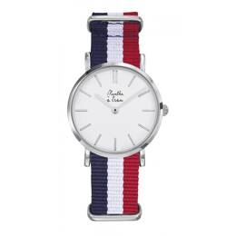Montre Femme La Résistante bracelet nato bleu/blanc/rouge chromée