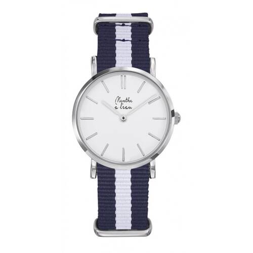 Montre Femme La Résistante bracelet nato bleu/blanc chromée