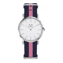 Montre Femme La Résistante bracelet nato bleu/rose chromée