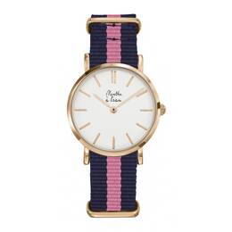 Montre Femme La Résistante bracelet nato bleu/rose rose dorée