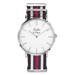Montre Homme La Résistante bracelet nato noir/beige/bleu/rouge chromée