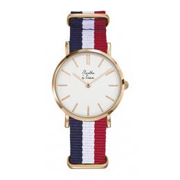 Montre Femme La Résistante bracelet nato bleu/blanc/rouge rose dorée