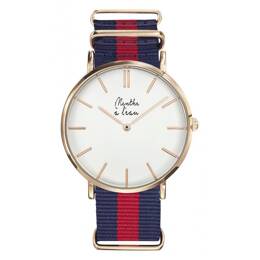 Montre Homme La Résistante bracelet nato bleu/rouge rose dorée