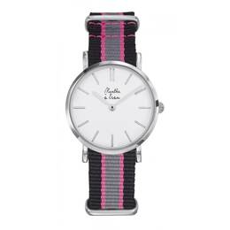 Montre Femme La Résistante bracelet nato noir/rose/gris chromée