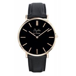 Montre Homme La Véritable bracelet cuir noir fond noir rose dorée