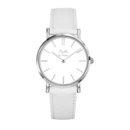 Montre Femme La Véritable bracelet cuir blanc fond blanc chromée