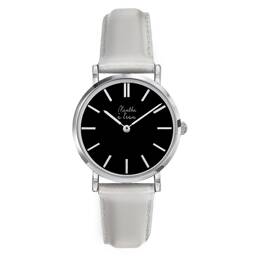 Montre Femme La Véritable bracelet cuir argenté fond noir chromée