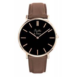 Montre Homme La Véritable bracelet cuir marron fond noir rose dorée