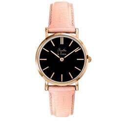 Montre Femme La Véritable bracelet cuir rose gold fond noir rose dorée