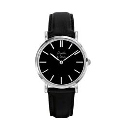 Montre Femme La Véritable bracelet cuir noir fond noir chromée