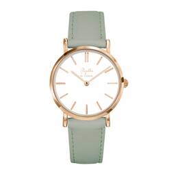 Montre Femme La Véritable bracelet cuir vert d'eau fond blanc rose