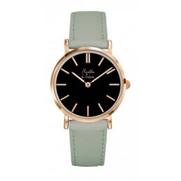 Montre Femme La Véritable bracelet cuir vert d'eau fond noir rose