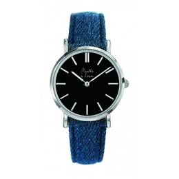 Montre Femme La Véritable bracelet cuir jeans fond noir chromée