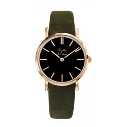 Montre Femme La Véritable bracelet cuir kaki fond noir rose dorée