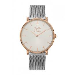 Montre Mixte L'Indécise maille chromée fond soleillé rose dorée