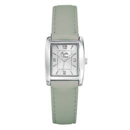 Montre Femme La Rectangle bracelet cuir vert d'eau fond argent