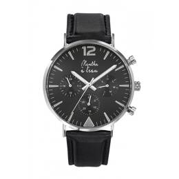 Montre Homme La Précise bracelet cuir noir fond noir chromée