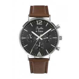 Montre Homme La Précise bracelet cuir marron fond noir chromée