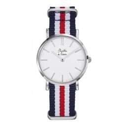 Montre Femme La Résistante bracelet nato bleu/blanc/rouge fine chromée