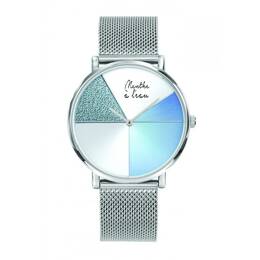 Montre Mixte L'Indécise maille chromée bleu design