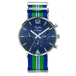 Montre Homme La Précise bracelet nato bleu vert fond bleu Chromée