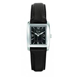 Montre Femme La Rectangle bracelet cuir noir fond noir