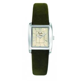 Montre Femme La Rectangle bracelet cuir kaki fond champagne