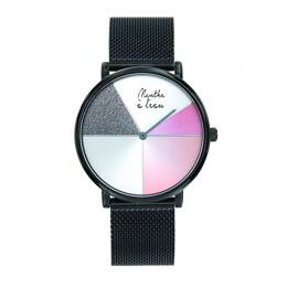 Montre Mixte L'Indécise maille noire rose design