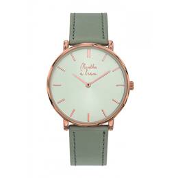 Montre Mixte L'Indécise bracelet façon cuir gris fond soleillé rose d