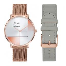 Coffret Montre Mixte L'Indécise maille dorée orange design + façon cu