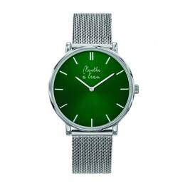 Montre Mixte L'Indécise maille chromée fond vert