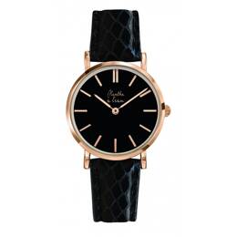 Montre Femme La Véritable bracelet cuir python noir fond noir rose