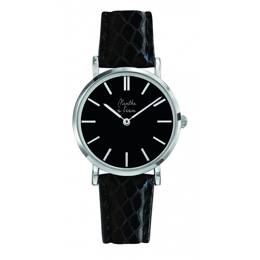Montre Femme La Véritable bracelet cuir python noir fond noir chromée