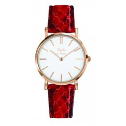 Montre Femme La Véritable bracelet cuir python rouge fond blanc rose