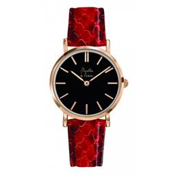 Montre Femme La Véritable bracelet cuir python rouge fond noir rose