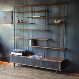 Bibliothèque "Live Edge" avec Buffet Bas Intégré - RHÉA