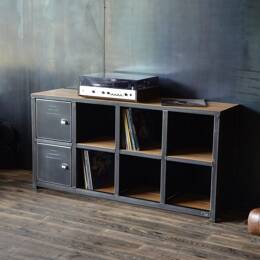 Meuble range vinyles bois et métal MÈLPOMÈNE