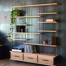 Bibliothèque chêne massif et acier BELLONA