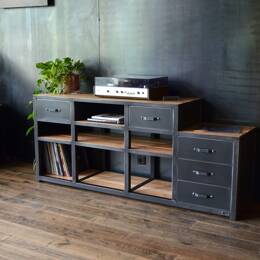 Meuble TV Hi-Fi chêne et acier ORPHÉE