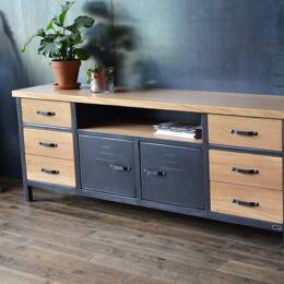 Buffet industriel sur mesure en chêne & acier - HÉLIOS