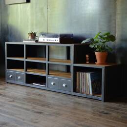 Meuble tv Hi-Fi chêne & acier su mesure