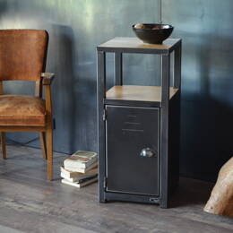 Meuble d'entrée compact industriel sur mesure chêne et acier - FURIÉ