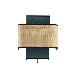 Applique murale en lin bleu paon et rabane naturelle H28 cm TERA