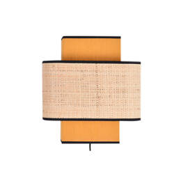 Applique murale en lin jaune moutarde et rabane naturelle H28 cm TERA